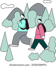 Hiking, line drawing, simple, vector