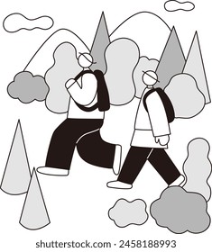 Hiking, line drawing, simple, vector