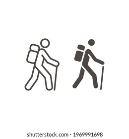 Hiking line and glyph icon. Simple outline and solid style. Activity, nature, trekking, walk, adventure concept design element. Vector illustration isolated on white background. EPS 10.