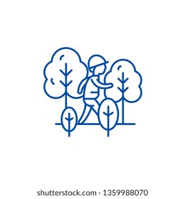 Hiking line icon concept. Hiking flat  vector symbol, sign, outline illustration.