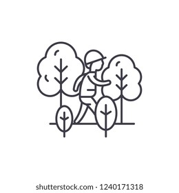 Hiking line icon concept. Hiking vector linear illustration, symbol, sign