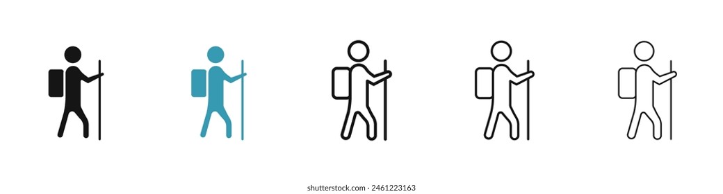 Hiking line icon set. Outdoor activity vector icon for UI designs.
