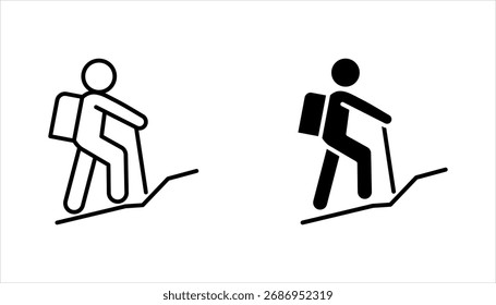 Conjunto de iconos de línea de senderismo. Estilo de contorno simple. Actividad, naturaleza, trekking, paseo, concepto de aventura, Ilustración vectorial sobre fondo blanco