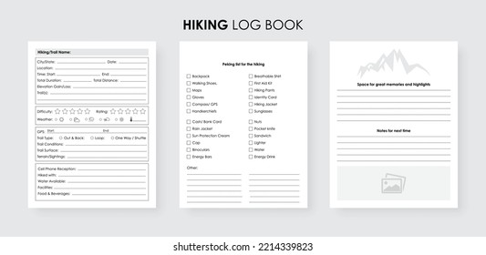 Hiking log book trekking journal, Tour and Travel checklist tracker notebook