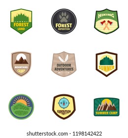 Hiking logo emblem set. Flat set of 9 hiking vector logo emblem for web design