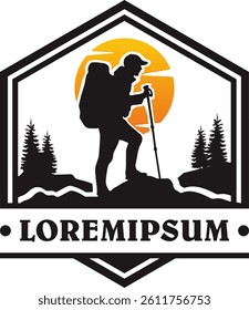 Hiking logo mountain vector design flat design style