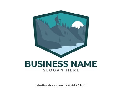 Hiking logo with vintage style  adventure Mountain Outdoor wilderness travel logo