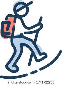 hiking man with backpack and stick