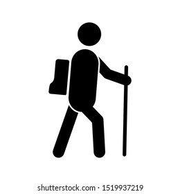 Hiking man icon design. Hiking stick man icon in modern flat style design. Vector illustration.