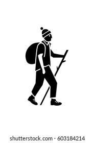 Hiking man icon, Vector