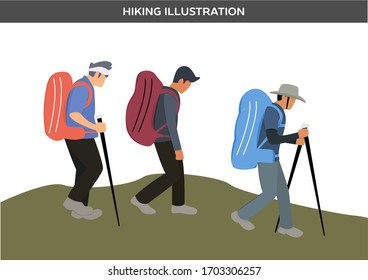 Hiking man to the mountain illustration