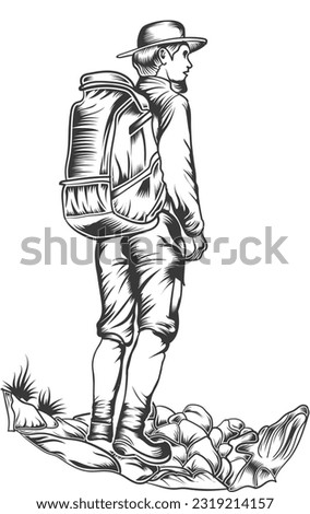 Hiking Man mountine background vector design