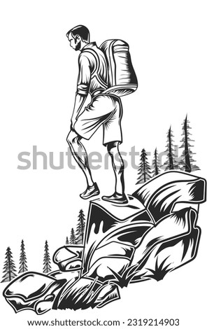 Hiking man on the mountine vector design