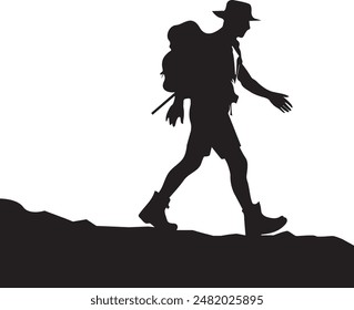 Wanderer Mann Silhouette. Wanderer mit Rucksäcken Silhouette. Wanderer mit Rucksack, Vektorgrafik Silhouette. Bergsteiger Wanderer Leute. Backpacker. Wandermann Silhouette für T-Shirt-Logo und anderes Design