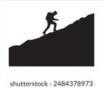 Hiking man Silhouette. hiking man with rucksacks silhouette. hiker with backpack, vector silhouettes. mountaineer climber hiker people. Backpacker. walking with the aid of trekking poles.