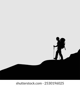 Hiking man Silhouette. hiking man with rucksacks silhouette. hiker with backpack, vector silhouettes. hand drawn. not ai