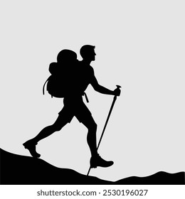 Hiking man Silhouette. hiking man with rucksacks silhouette. hiker with backpack, vector silhouettes. hand drawn. not ai