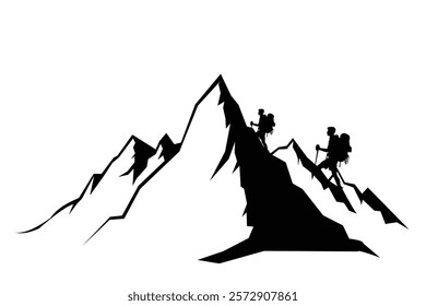 Hiking man silhouette, vector. Silhouette of a climber, Trekking, Travel and mountain, Hiking vector illustration. 
Hiking vector icon, silhouette.