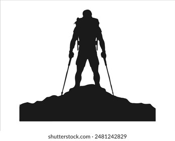 Hiking man Silhouettes. hiker with rucksacks silhouette. hiker with backpack, vector silhouettes. mountaineer climber hiker people. Backpacker. walking with the aid of trekking poles. hiking t shirt