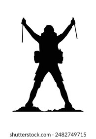 Hiking man Silhouettes. hiker with rucksacks silhouette. hiker with backpack, vector silhouettes. mountaineer climber hiker people. Backpacker. walking with the aid of trekking poles. hiking t shirt