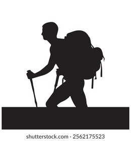 Hiking man Silhouettes. hiker with rucksacks silhouette