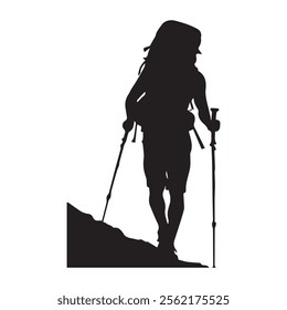 Hiking man Silhouettes. hiker with rucksacks silhouette