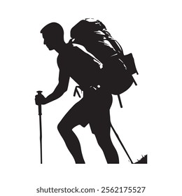 Hiking man Silhouettes. hiker with rucksacks silhouette