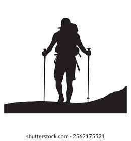 Hiking man Silhouettes. hiker with rucksacks silhouette