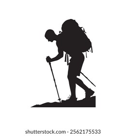 Hiking man Silhouettes. hiker with rucksacks silhouette