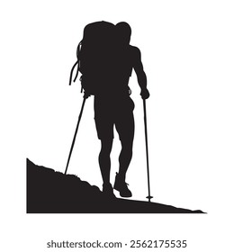 Hiking man Silhouettes. hiker with rucksacks silhouette