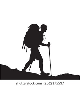 Hiking man Silhouettes. hiker with rucksacks silhouette