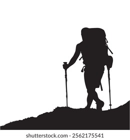 Hiking man Silhouettes. hiker with rucksacks silhouette