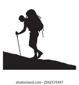 Hiking man Silhouettes. hiker with rucksacks silhouette