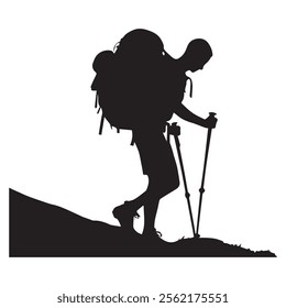 Hiking man Silhouettes. hiker with rucksacks silhouette