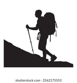 Hiking man Silhouettes. hiker with rucksacks silhouette