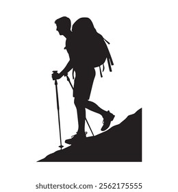 Hiking man Silhouettes. hiker with rucksacks silhouette