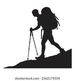 Hiking man Silhouettes. hiker with rucksacks silhouette