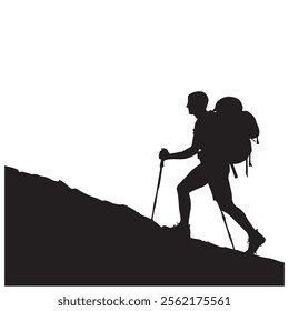 Hiking man Silhouettes. hiker with rucksacks silhouette