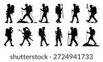 hiking man vector silhouette set hiker silhouettes 