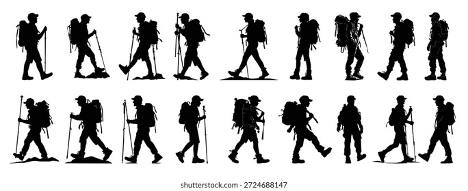 homem de caminhada silhueta vetor set silhuetas de caminhante