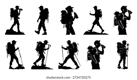 Wandermann Vektor Silhouette Set Wanderer Silhouetten