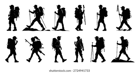 homem de caminhada silhueta vetor set silhuetas de caminhante 