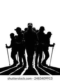  hiking mans silhouettes white background