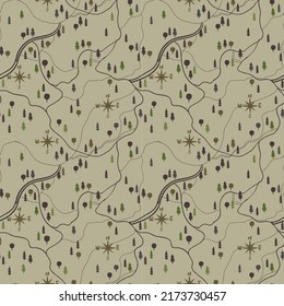 Hiking Map Seamless Repeat Pattern Print