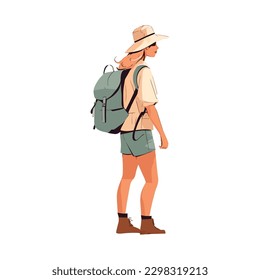 Hiking men with backpacks explore natures beauty over white