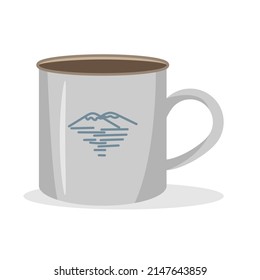 Hiking metal mug with the image of mountains. vector illustration