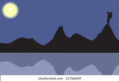 Hiking in the mount at night