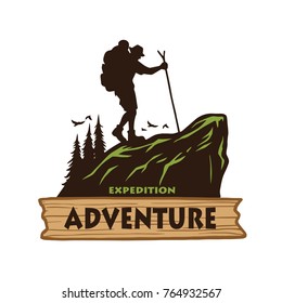Hiking Mountain Adventure Logo Template. Vector Illustration Emblem Design Icon