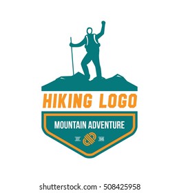 Hiking mountain cliff adventure retro emblem