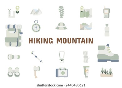 Hiking Mountain Flat Vector Illustration Icon Sticker Set Design Materials